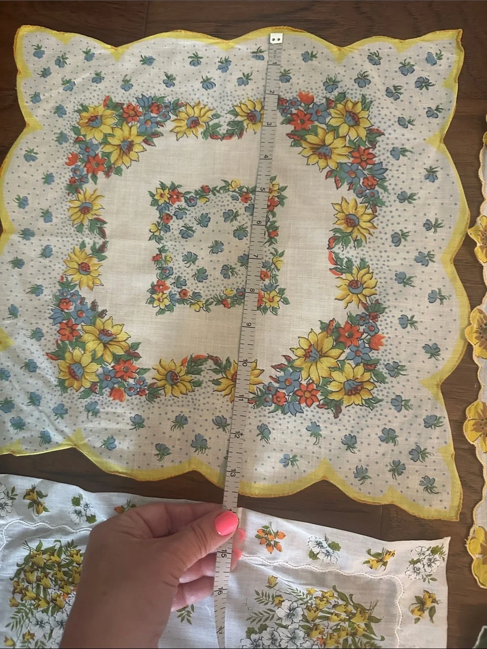 Vintage Floral Cotton Handkerchief with Orange & Yellow Bouquet Print